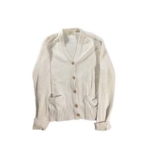 Vintage 80s LL Bean Cardigan Sweater Cream Cotton Knit V-Neck Button Front 797